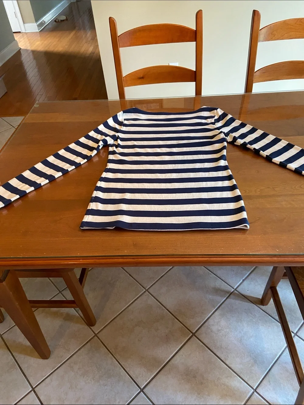 Banana Republic Navy & White Striped Long-Sleeve Tee. Mostly Cotton. - Picture 4 of 4